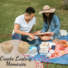 Couple enjoying date night with Wood Enchantments dice set in a warm setting