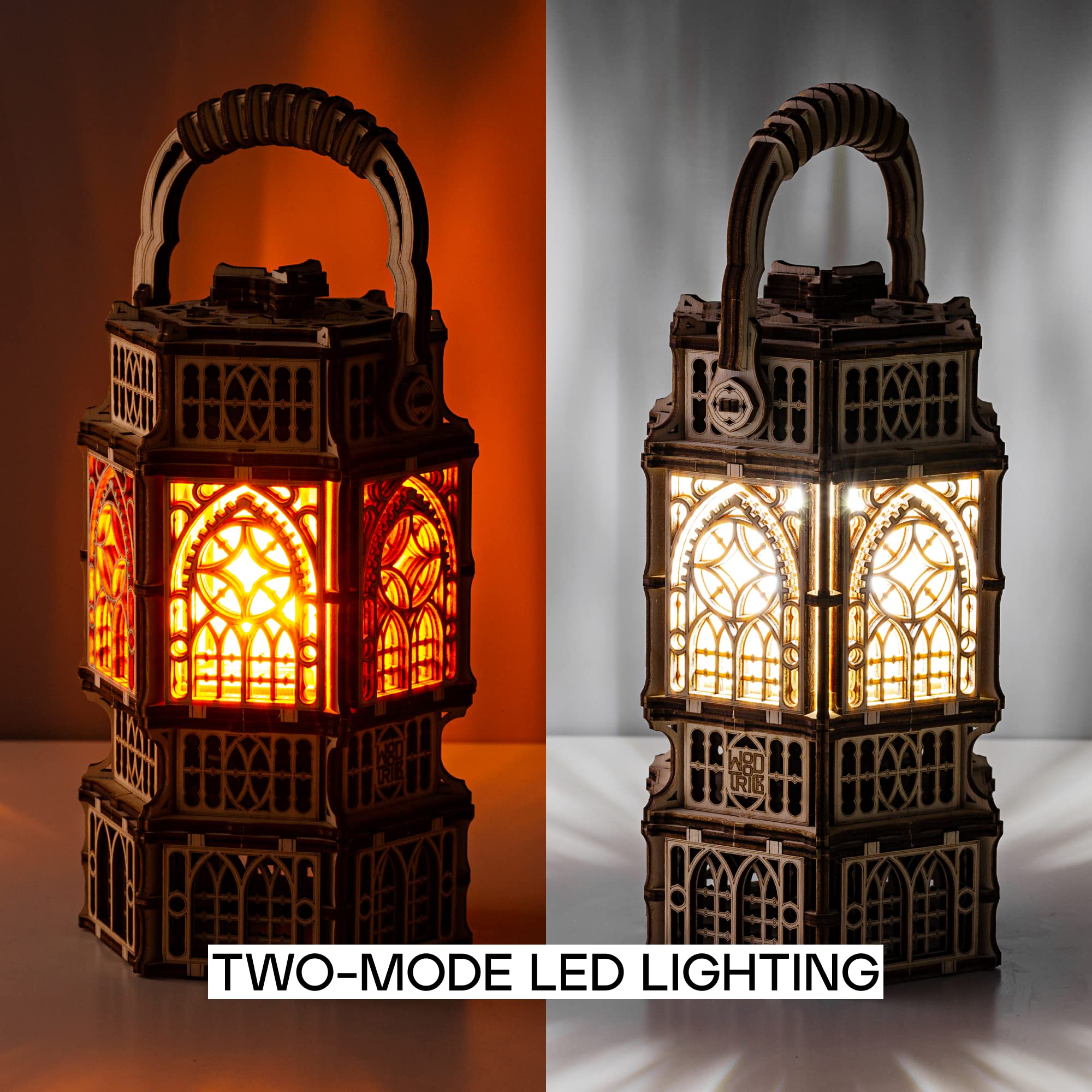 Wood Trick antique lantern flame mode offers warm flicker