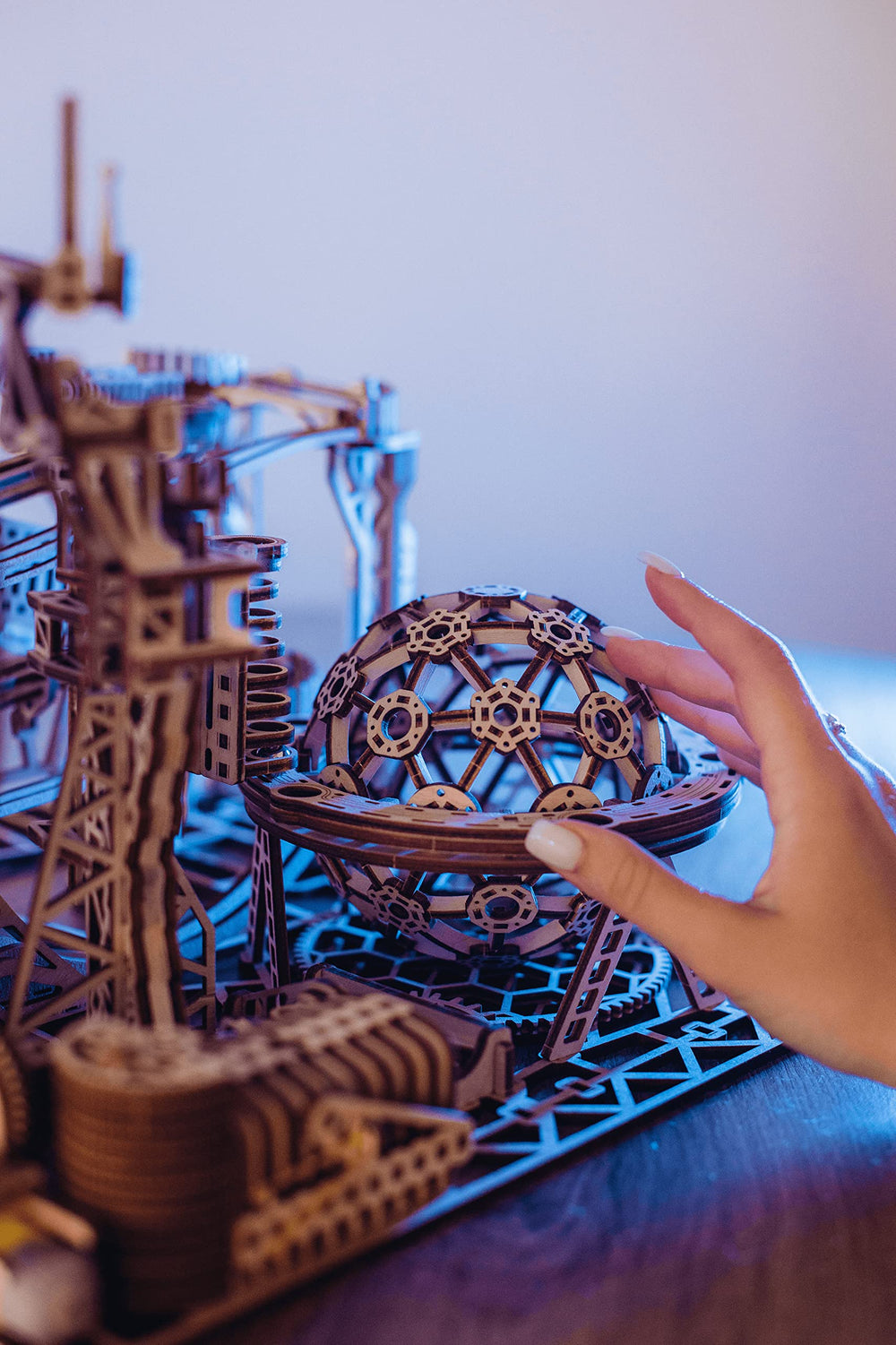 Wood Trick Marble Run dimensions 15 by 12.6 by 14.4 inches, substantial display.