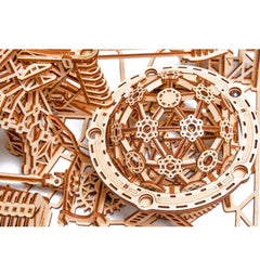 Wood Trick Marble Run final model on display showcases craftsmanship and engineering.
