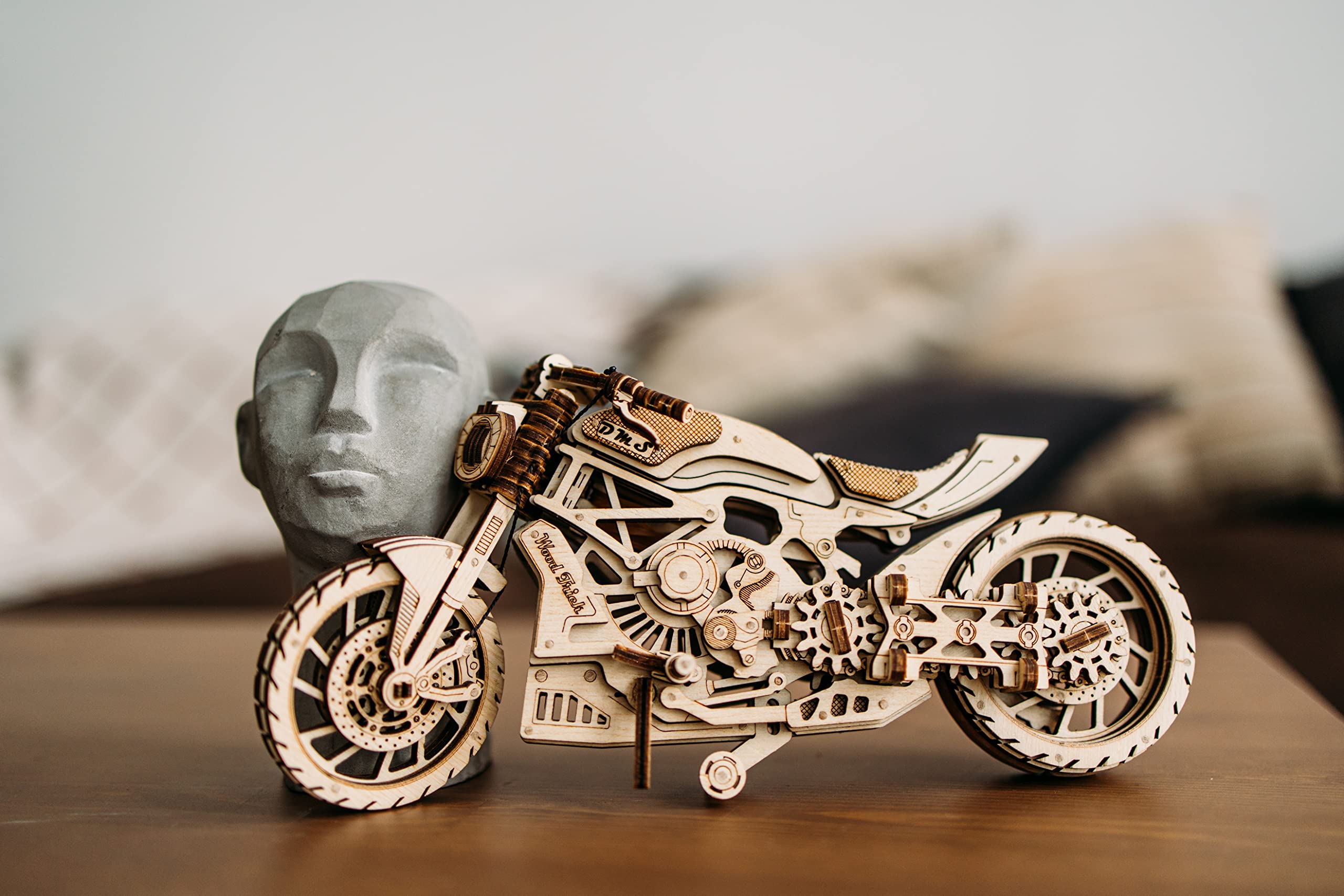 Wood Trick motorcycle wheels rotating demonstration for authentic motion.