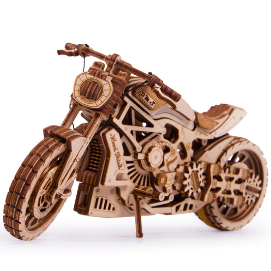 Wood Trick motorcycle gear engine close-up, highlighting the mechanical puzzle design.