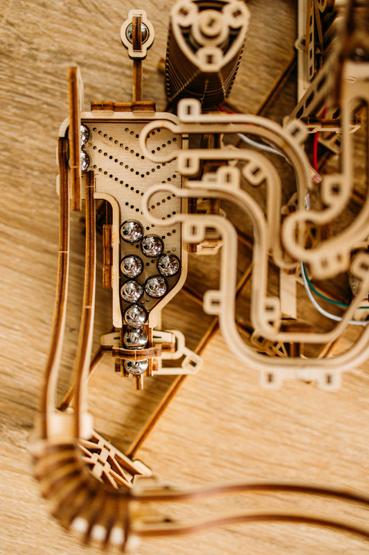 Wood Trick motorized marble loop demonstrates engaging kinetic play