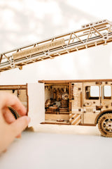Wood Trick Rescue Firetruck cabin detail highlights authentic-looking driver's area for realism in builds.