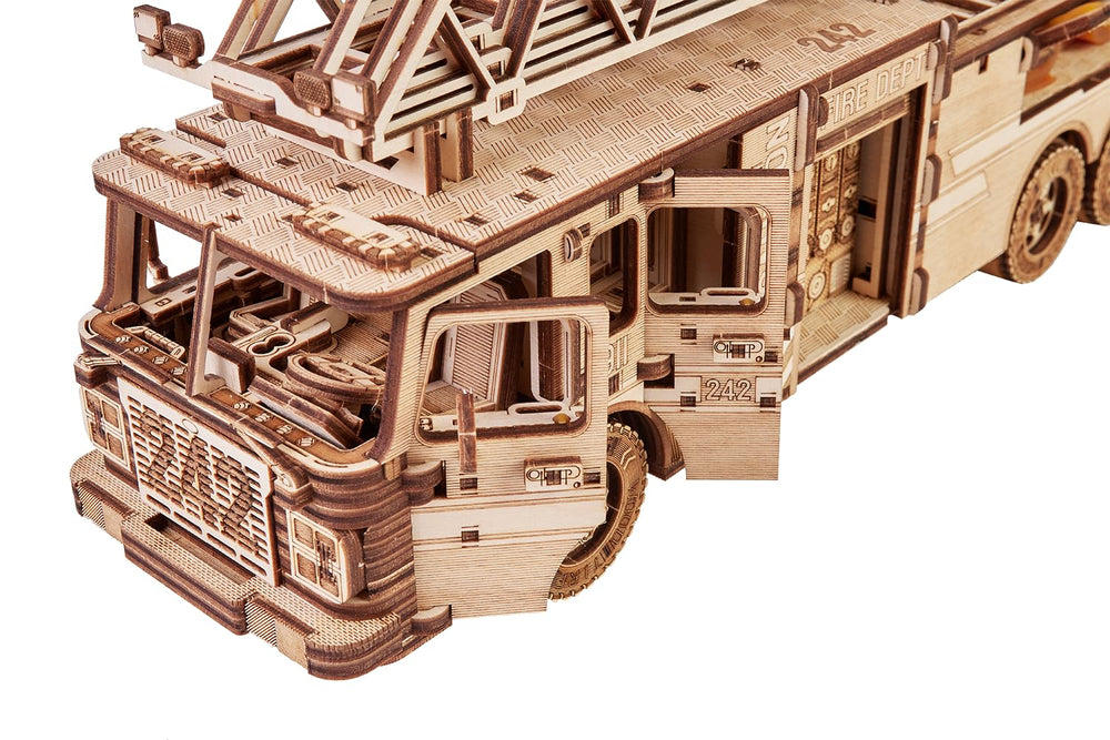 Wood Trick Rescue Firetruck hydrants and equipment emphasize authentic rescue elements.