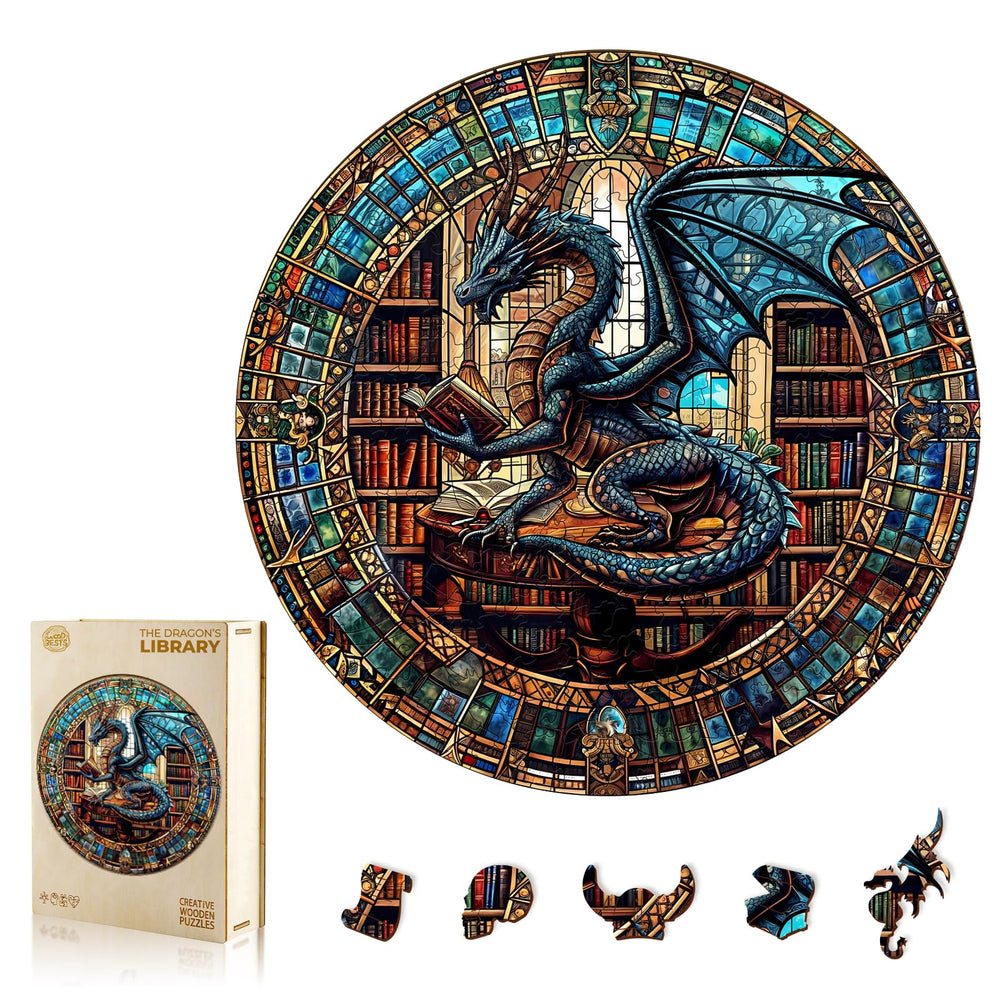WOODBESTS Dragon's Library 300-piece puzzle for immersive family game nights