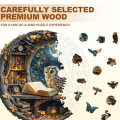 WOODBESTS Moonlit Owl puzzle with stars shows cozy night scene