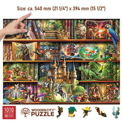 WOODEN.CITY Castle on shelf illustration enhances imagination during family puzzle nights.