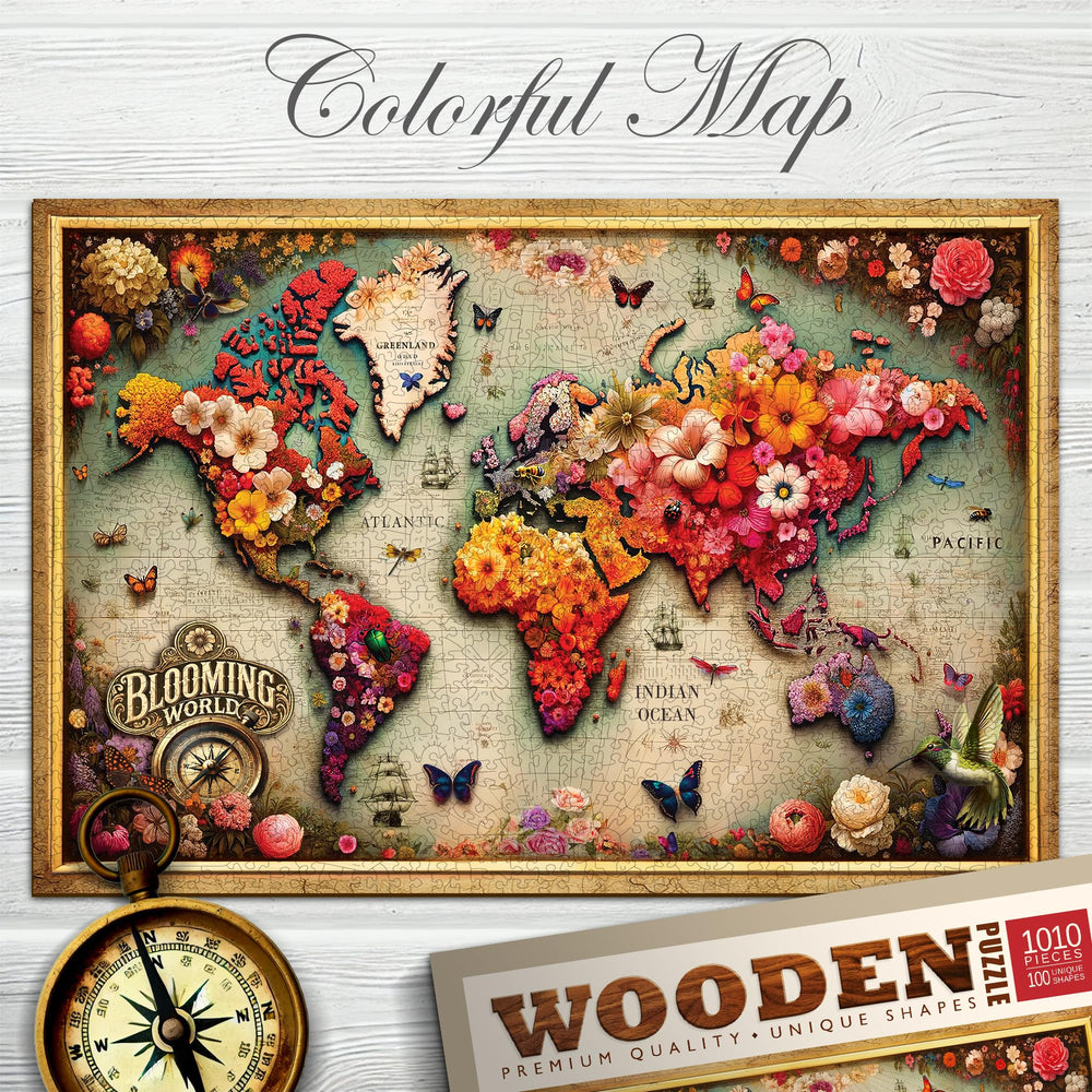 WOODEN.CITY Colorful Map puzzle laid out on table ready to solve