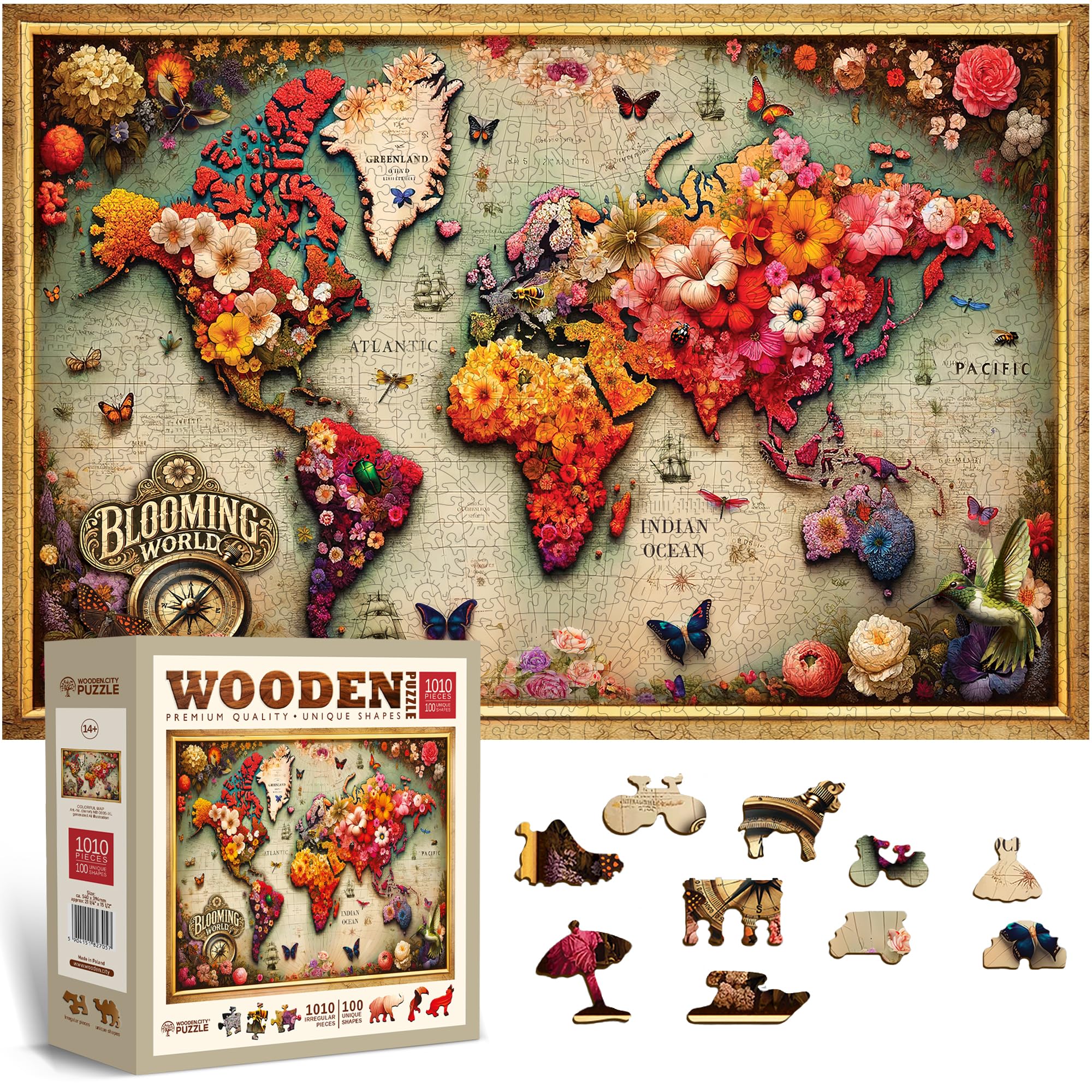WOODEN.CITY Colorful Map 1000-piece puzzle displayed on table for family night