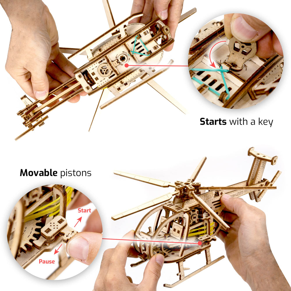 WOODEN.CITY Helicopter 3D model rotor closeup reveals moving rotor blades clearly.