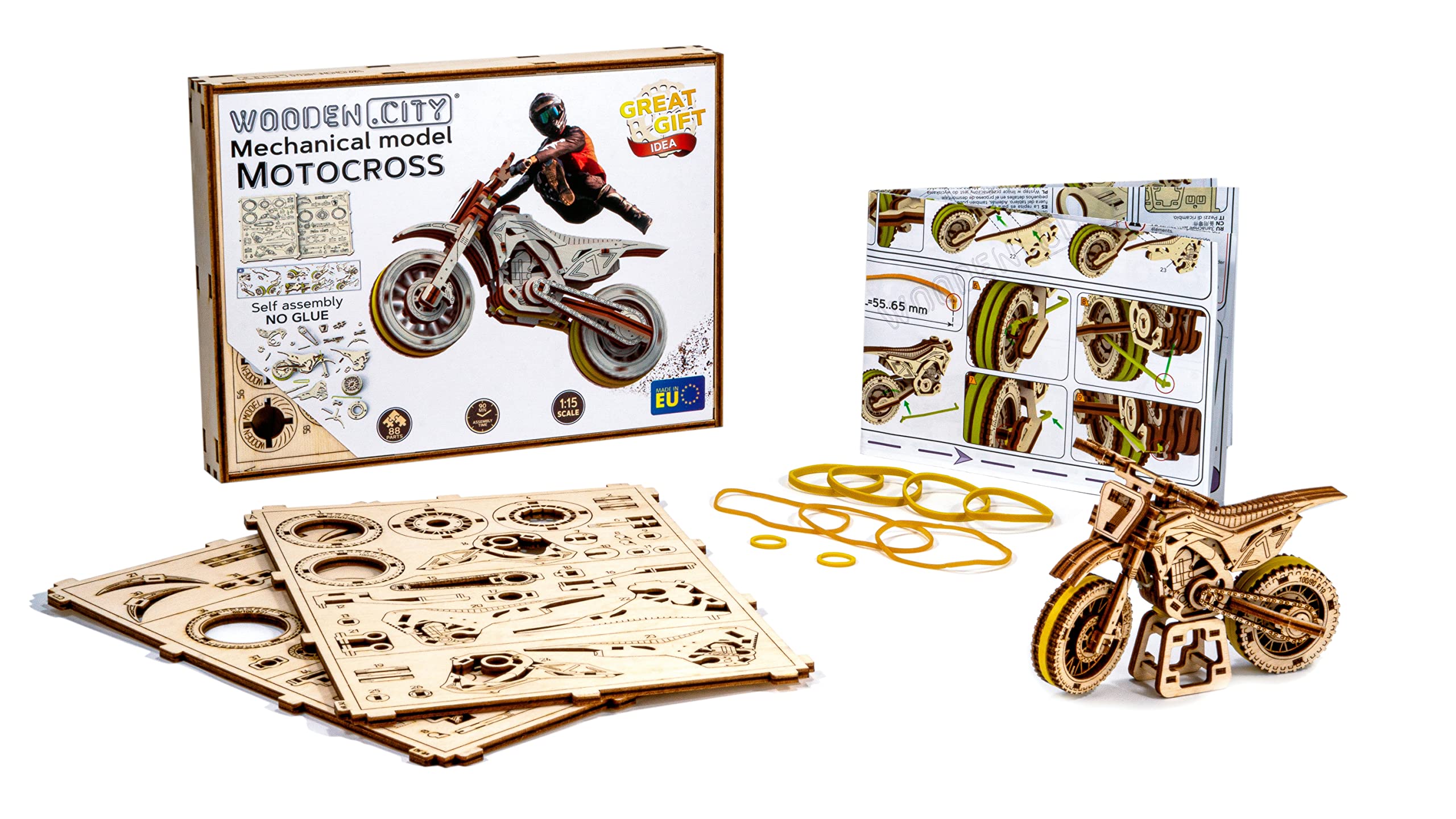 WOODEN.CITY Motocross 3D Puzzle precision-fit parts reduce frustration during assembly.