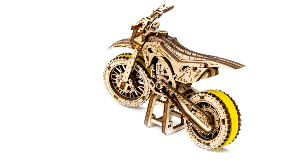 WOODEN.CITY Motocross 3D Puzzle paint-ready surface invites personalization.