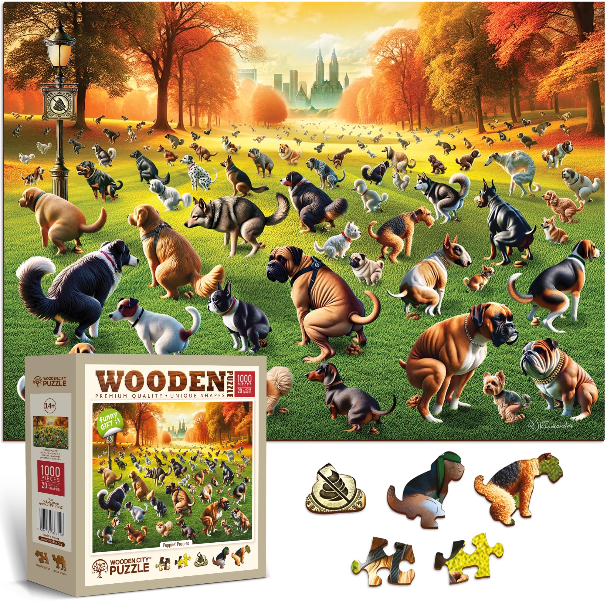 WOODEN.CITY Puppies Poopies 1000-piece puzzle with mischievous puppies for a relaxing evening.