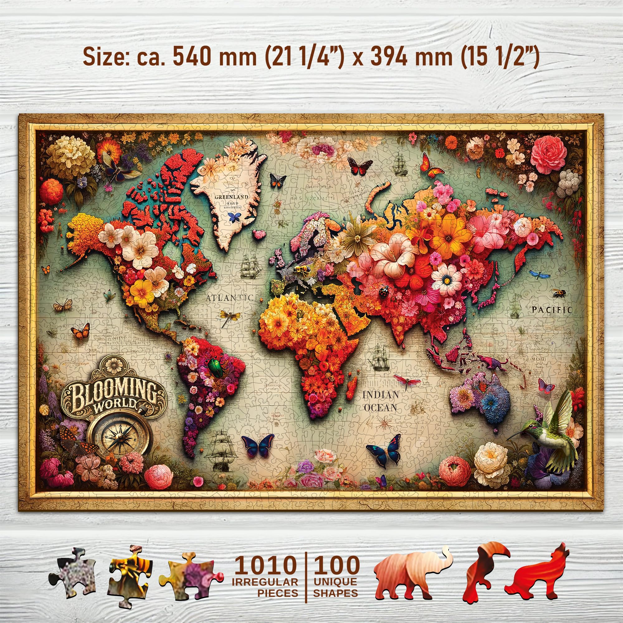 WOODEN.CITY Completed Colorful Map puzzle displayed as a vibrant art piece