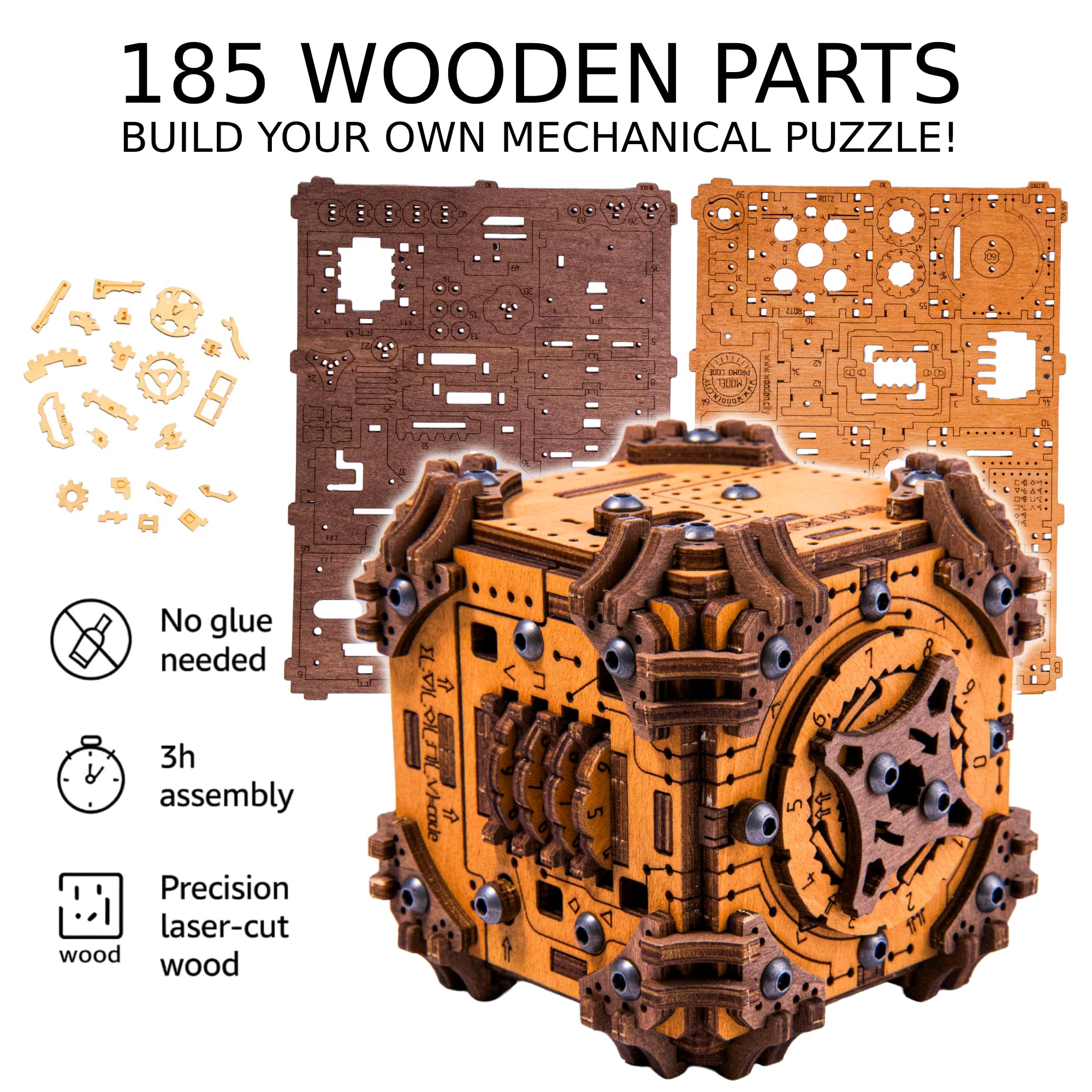 WOODEN.CITY Tesseract Secret 185 laser-cut pieces awaiting assembly