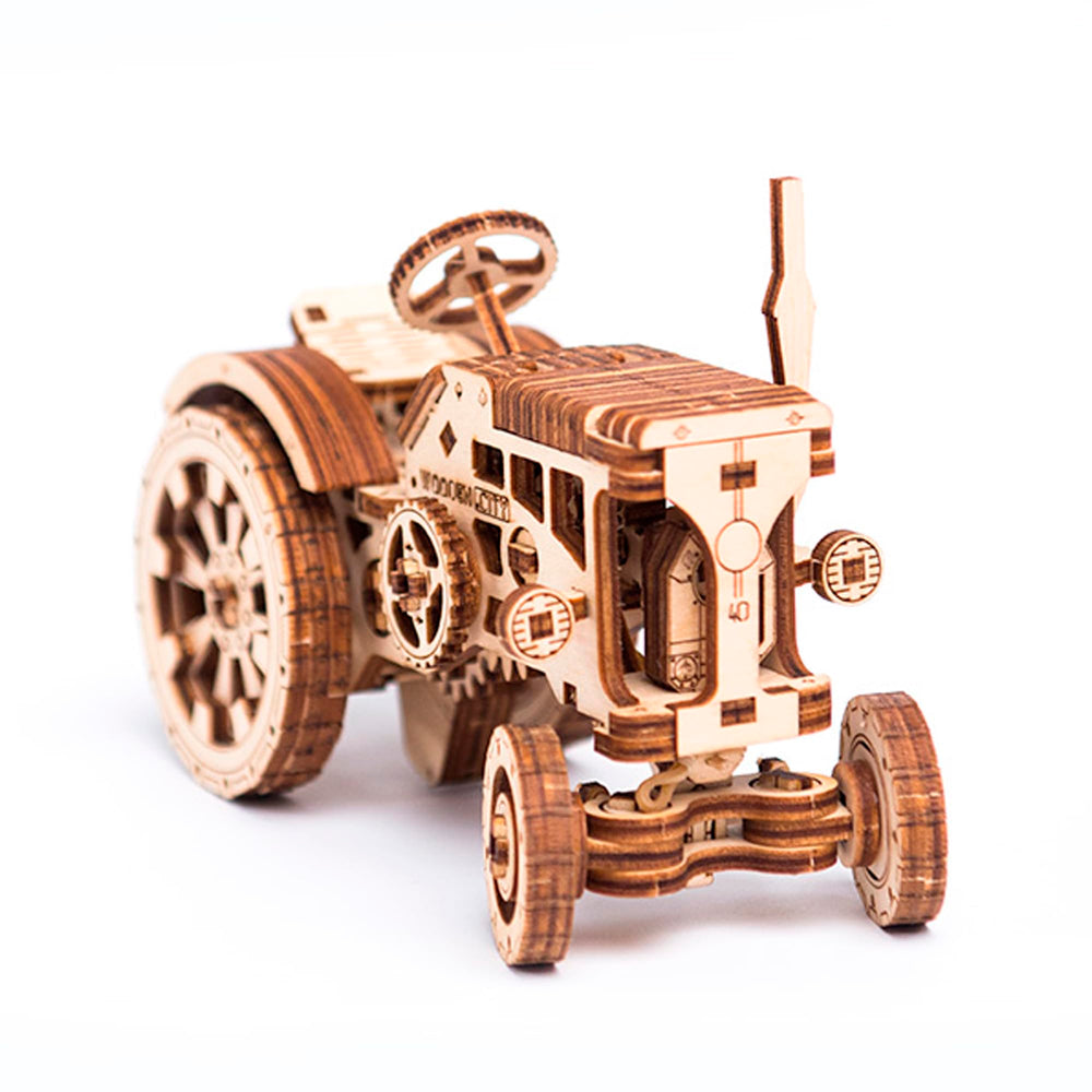 WOODEN.CITY Tractor 3D puzzle rubber-band motor in action demonstrates propulsion possibility