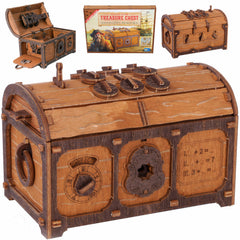 Wooden.City Treasure Chest Puzzle Box assembled, reveals hidden compartment after solving.