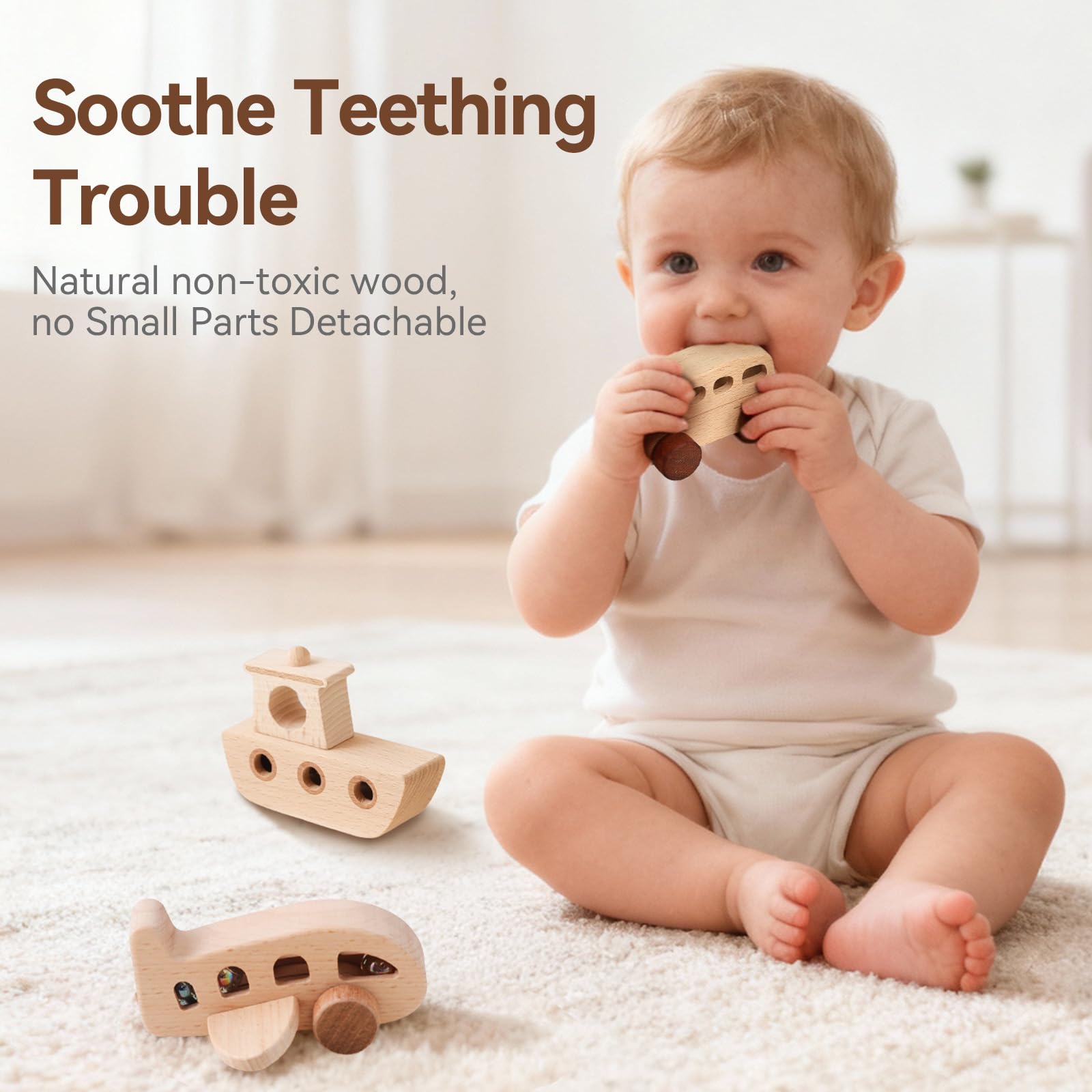 WOODEN TEETHER bead-rattle toy supports sensory exploration during early play