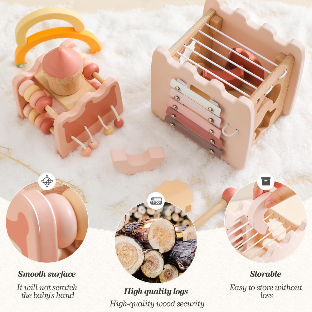 Wooden Teether stretchy bead strings support hand-eye coordination and tactile play