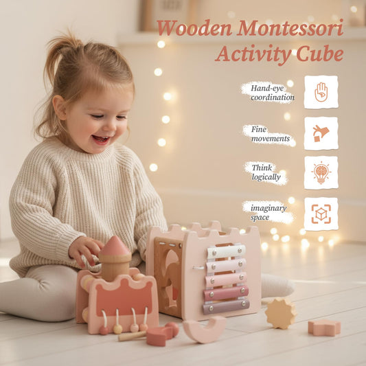 Wooden Teether cube tap bars promote auditory exploration and fine motor skills