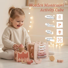 Wooden Teether cube tap bars promote auditory exploration and fine motor skills