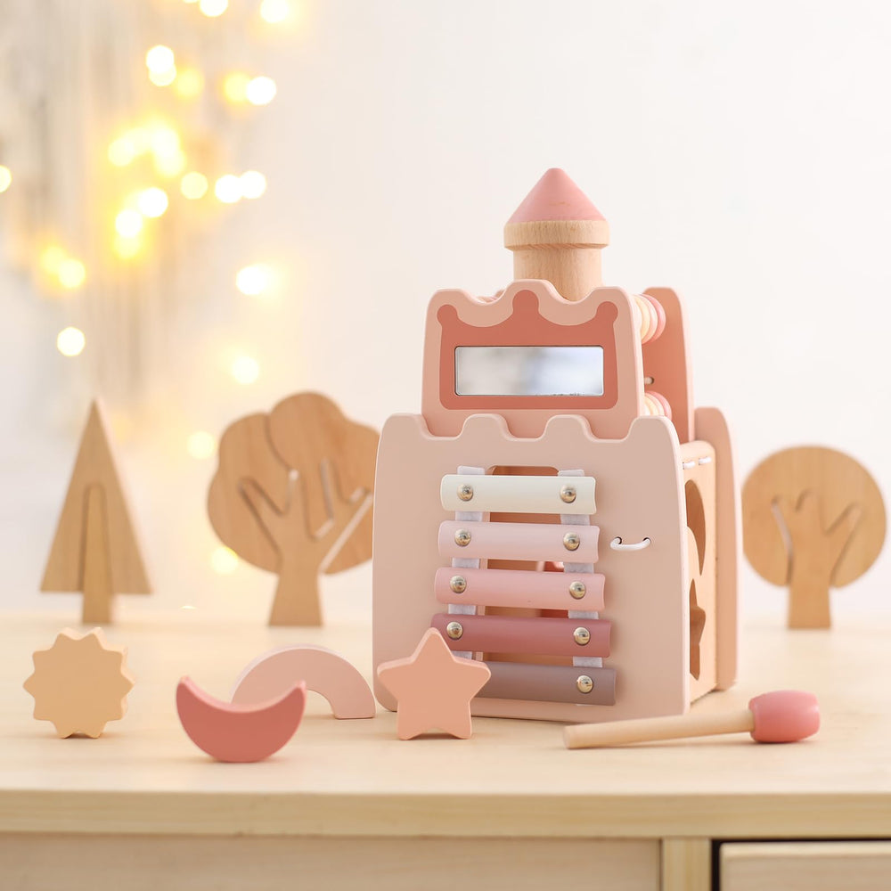 Wooden Teether top flips inside the box for compact storage and easy packing