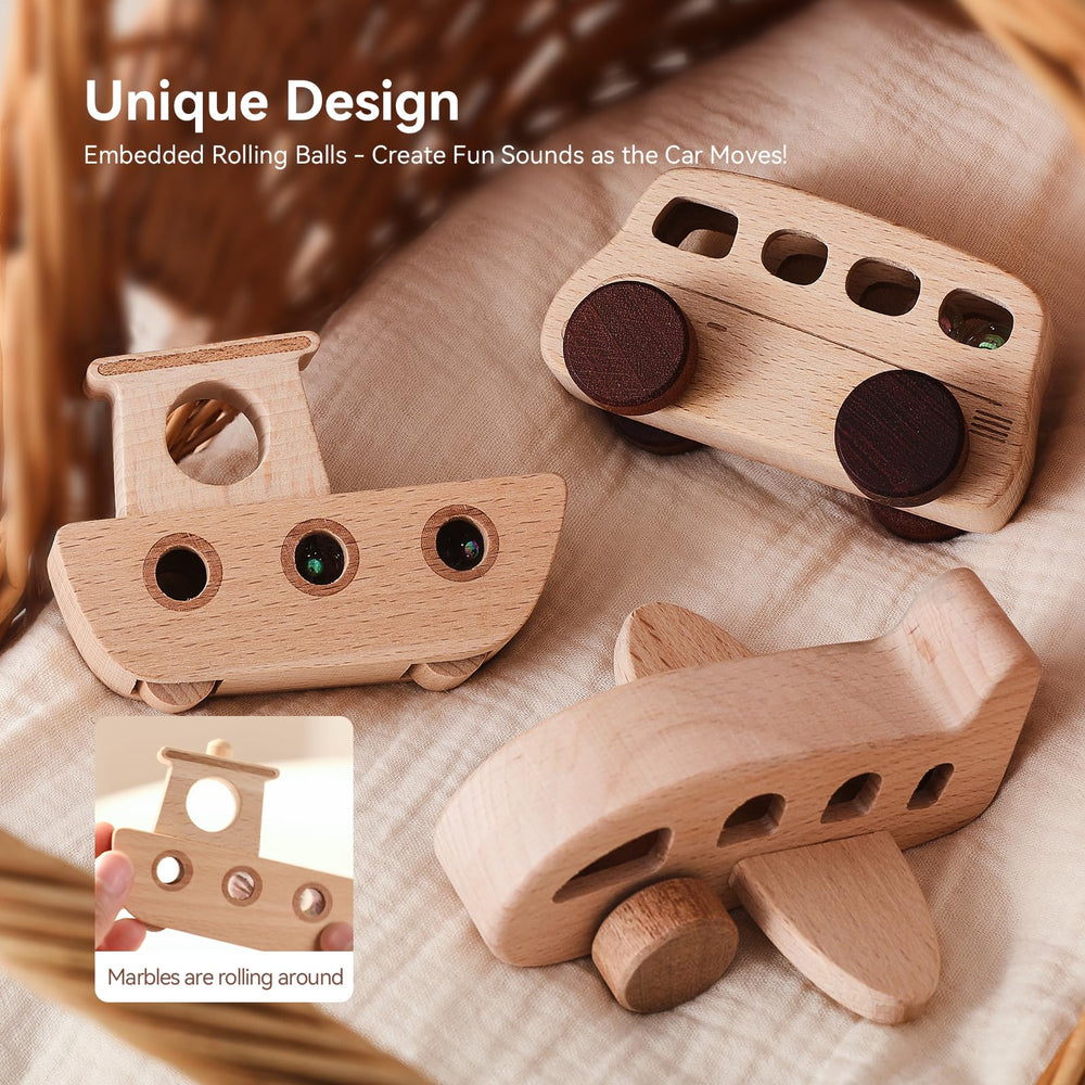 WOODEN TEETHER toddler hands easily grip compact vehicle toys
