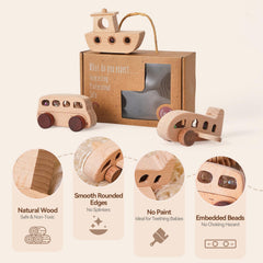 WOODEN TEETHER wooden cars boat offering tactile surfaces for storytelling