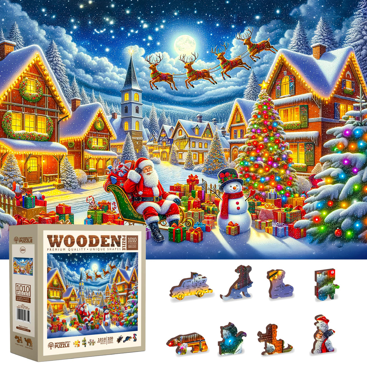 WOODEN.CITY Santa in sleigh puzzle scene for cozy evenings
