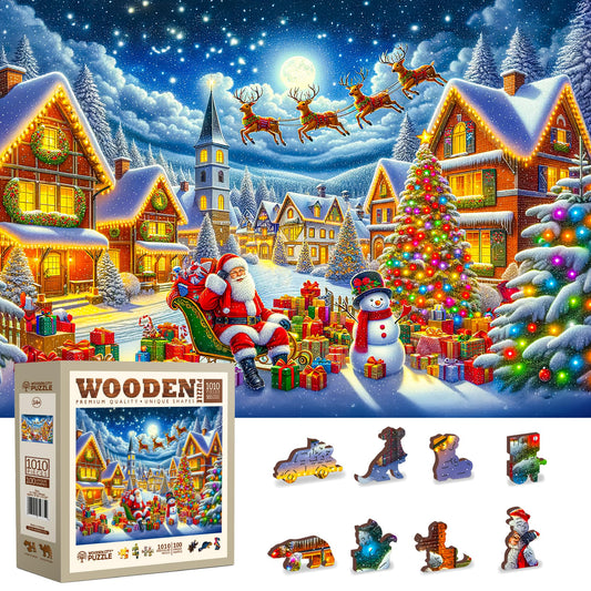 WOODEN.CITY Santa in sleigh puzzle scene for cozy evenings