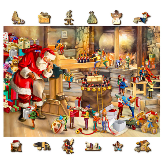 WOODEN.CITY Santa Workshop puzzle with 500 pieces for family fun.