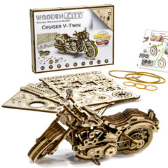 WOODEN.CITY Cruiser VTwin puzzle assembly process with interlocking parts