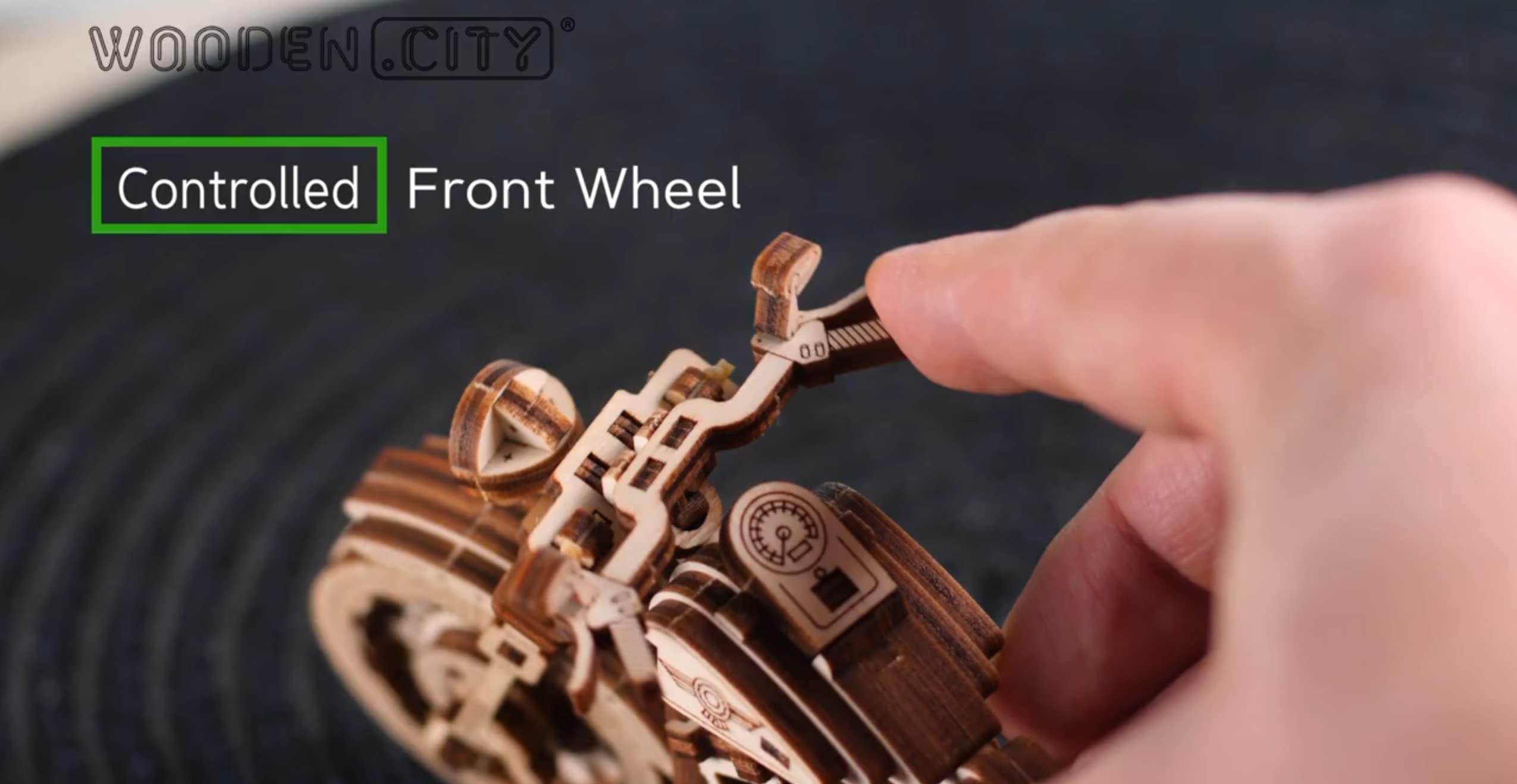 WOODEN.CITY Cruiser VTwin puzzle detail closeup showcasing craftsmanship and wood grain