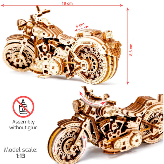 WOODEN.CITY Cruiser VTwin puzzle side profile showing detailed gears for authentic look