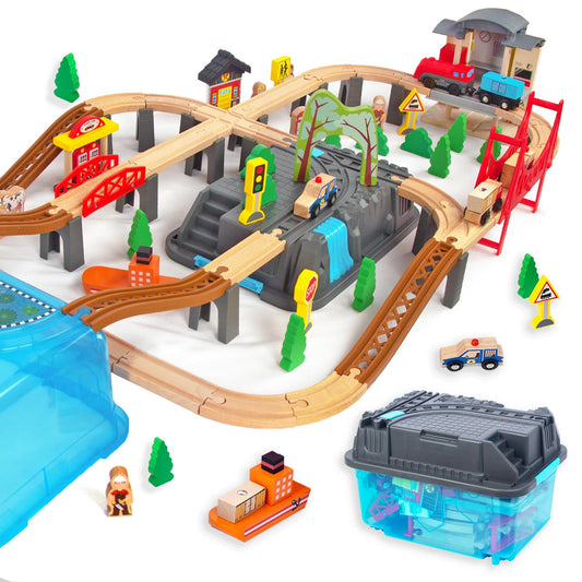 WoodenEdu 100Pcs train set tracks for versatile layouts and imaginative play