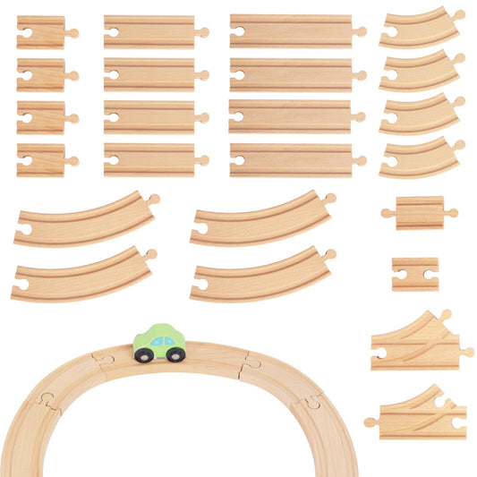 WoodenEdu 24-piece train track set showcases premium beech wood for durable play.