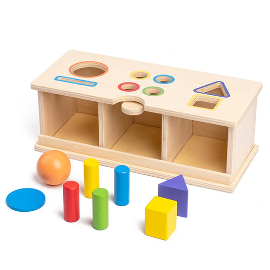 WoodenEdu color-shape-sorter with colorful balls supports early color and shape recognition.