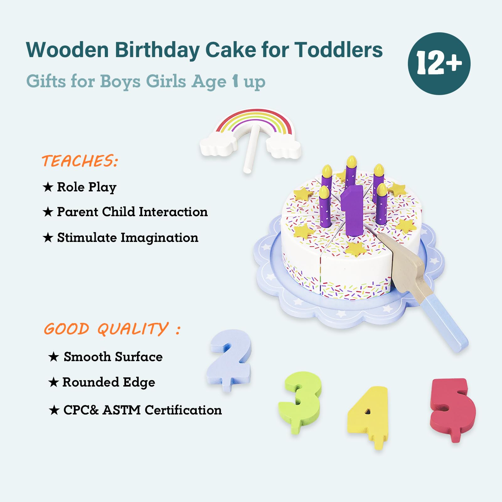 WoodenEdu colorful numbers cake encourages counting and basic math in play.