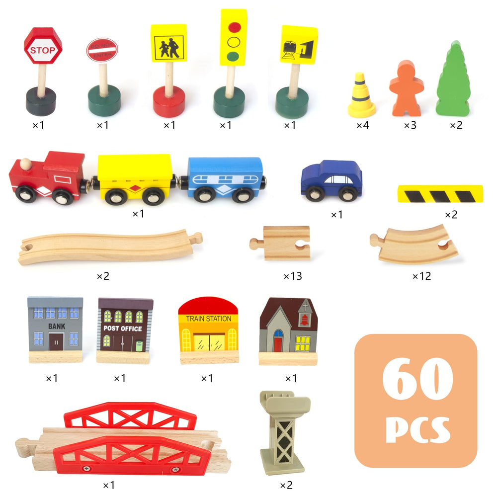 WoodenEdu colorful trains add vibrant movement for tiny hands.
