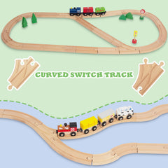 WoodenEdu curved switch track enables easy route changes.