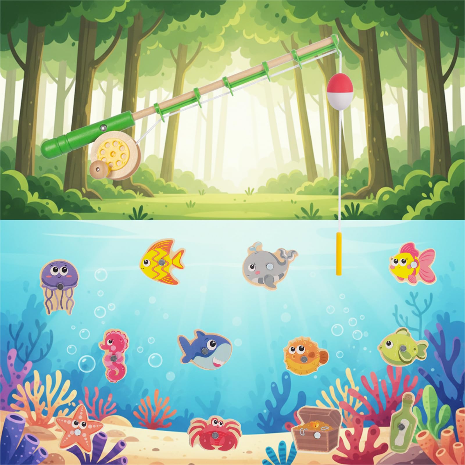 WoodenEdu 360-degree rotatable poles enable versatile play setups.
