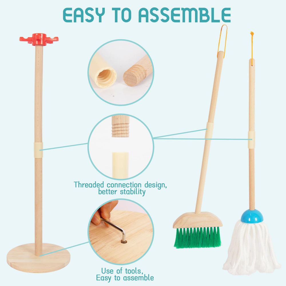 WoodenEdu Kids Cleaning Set duster for sensory play and light dusting.