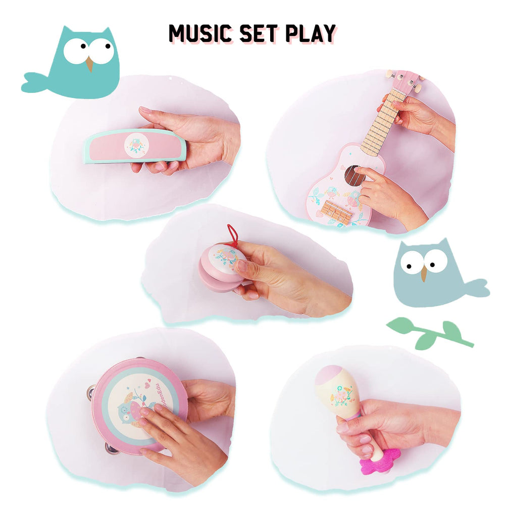 WoodenEdu mini-band-set pink, sparks creativity and sharing among kids.