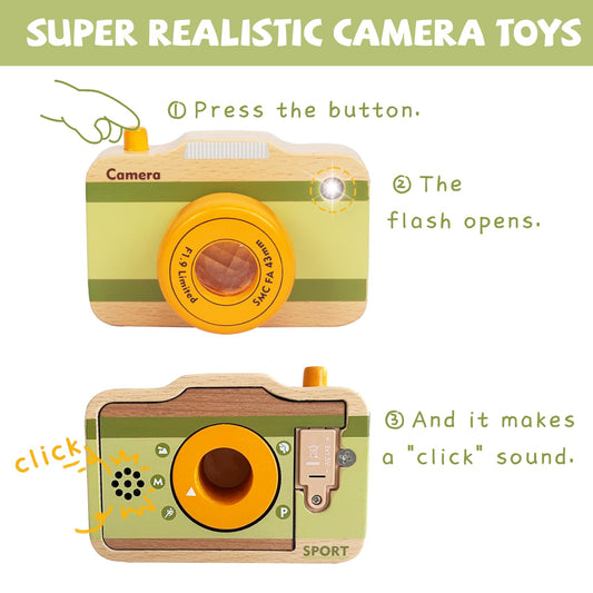 WoodenEdu camera with kaleidoscope view encourages exploration through changing perspectives