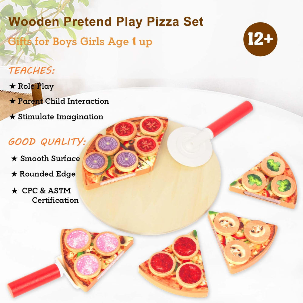 WoodenEdu pizza cutter demonstrates safe, pretend slicing in playtime
