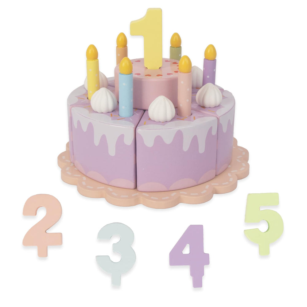 WoodenEdu cream cake with candles for pretend play and early learning.