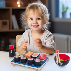 WoodenEdu four fake sushi pieces highlight color learning and shape recognition.