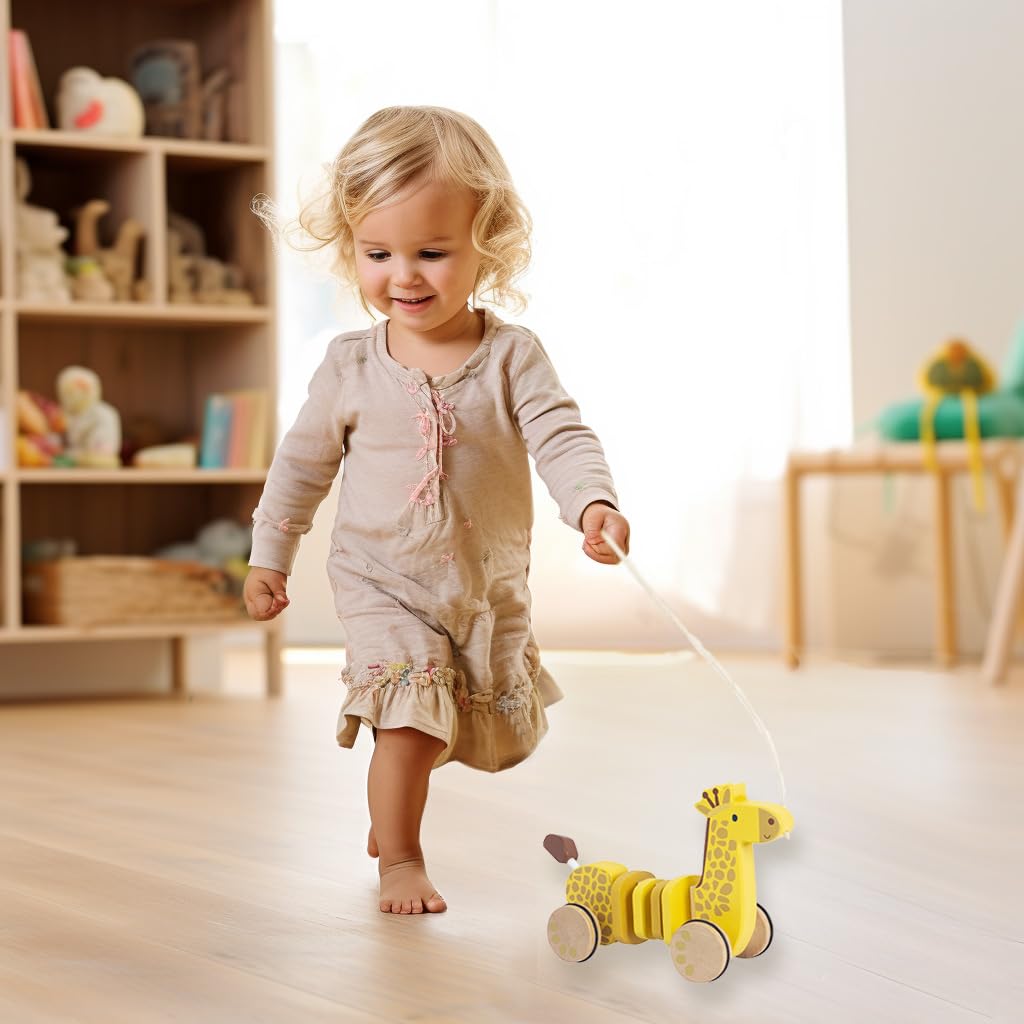 WoodenEdu toddler walking support toy, side view, promotes balance and imaginative play.