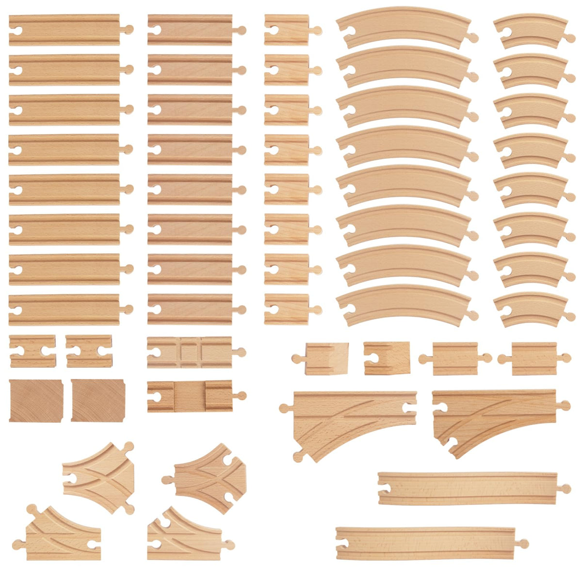 WoodenEdu 58-piece wooden train tracks set for durable, family-friendly play